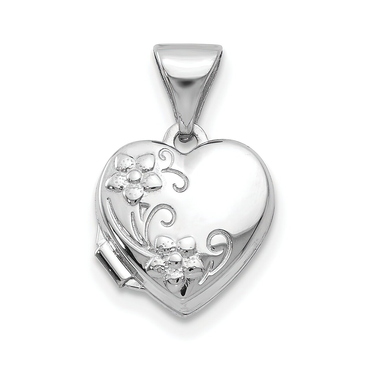 14K White Gold Heart Flower Locket Pendant Jewelry 15.3mm x 10.5mm